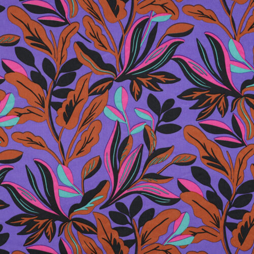 NERIDA HANSEN: COTTON SATIN Lush Leaves Purple ***RESTSTÜCK 80cm***