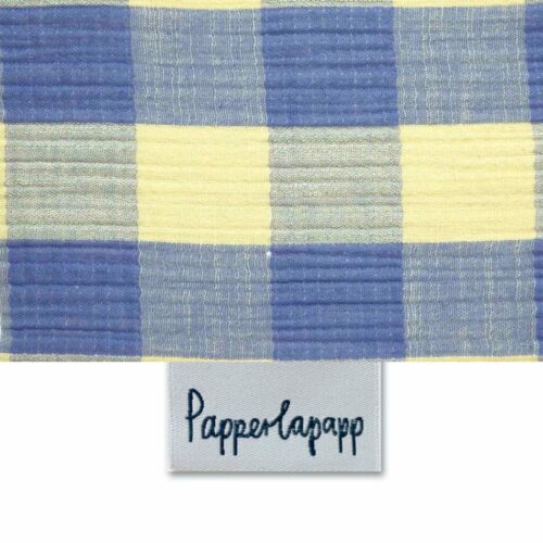 Nähset Tuch: Musselin Yellow & Blue mit Halfbird Etikett