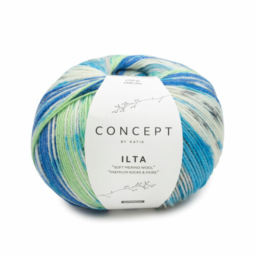 Katia Sockenwolle Concept "Ilta Soft Merino Wool" Farbe 200 Blau-Grün-Schwarz - 100g