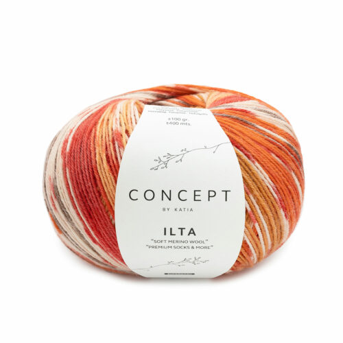 Katia Sockenwolle Concept "Ilta Soft Merino Wool" Farbe 201 Braun-Rot-Orange - 100g