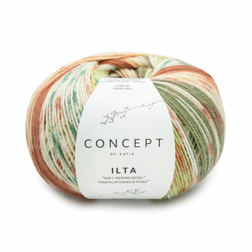 Katia Sockenwolle Concept "Ilta Soft Merino Wool" Farbe 202 Grün-Rostrot-Beige - 100g