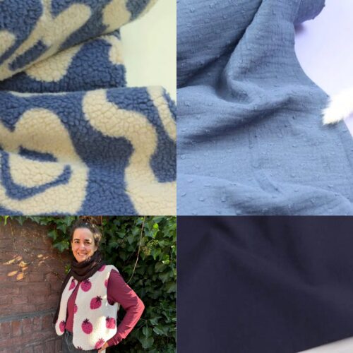 nähset weste werner inkl. teddy, innenstoff & schrägband muster blau