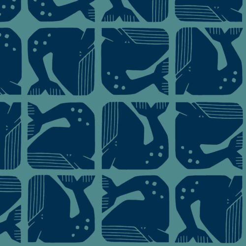 Maritime Baumwollstoffe der Serie „By the Seaside“ von Loes van Oosten für Cotton+Steel mit Muscheln, Wellen und Küstenmotiven als Meterware