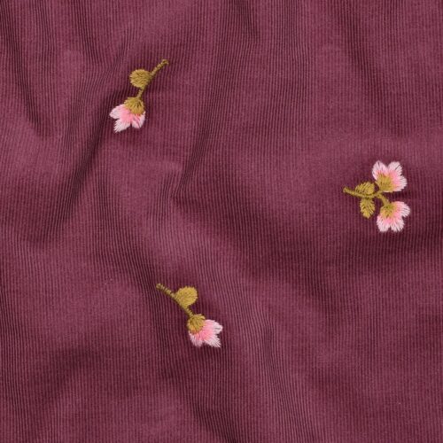 Feincord Embroidery Flowers Pink