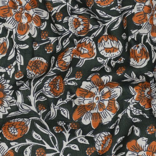 blockprint voile – 100 % baumwolle, leicht & handbedruckt (110 g/m², 135 cm breit) blumen green