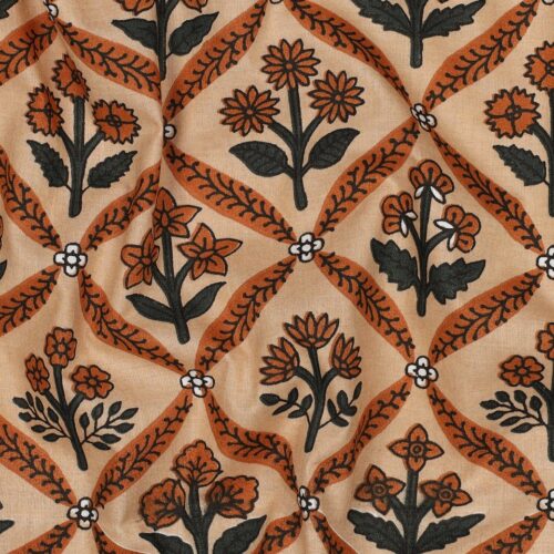 blockprint voile – 100 % baumwolle, leicht & handbedruckt (110 g/m², 135 cm breit) blumen terracotta (kopie)