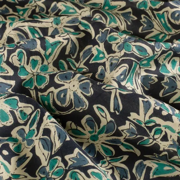 cotton voile "Blumen Indigo/Green"