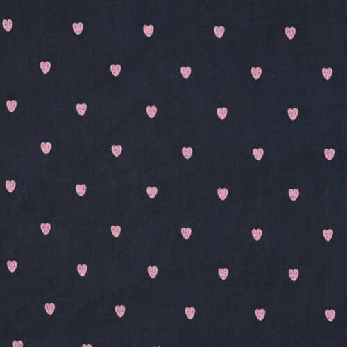 double gauze musselin: "gestickte herzen" navy