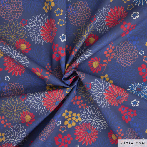 katia: baumwolle poplin "red & blue dahlia"