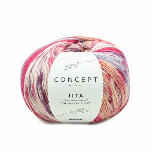 Katia Sockenwolle Concept "Ilta Soft Merino Wool" Farbe 205 Rosé/Lachs/Lila - 100g