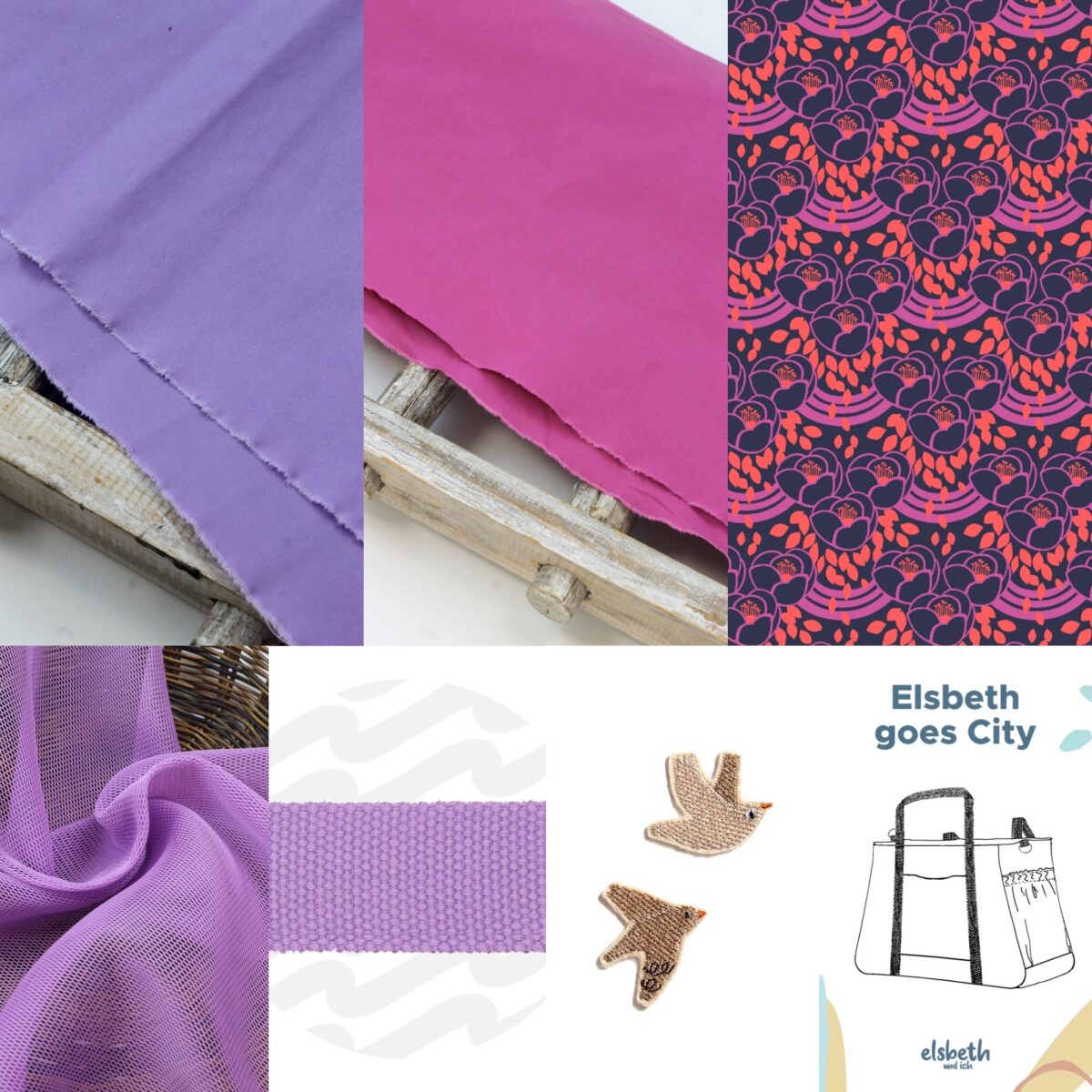 Nähset: Rucksacktasche "Elsbeth_goes_City" Berry/Lilac + cotton&Steel raketenfrau