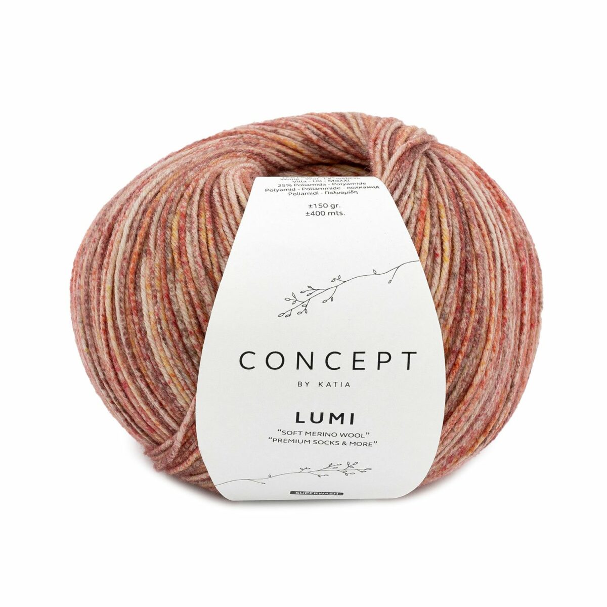 Katia Sockenwolle Concept "Lumi Soft Merino Wool" Farbe 251 Ocker-Braun-Rot - 150g