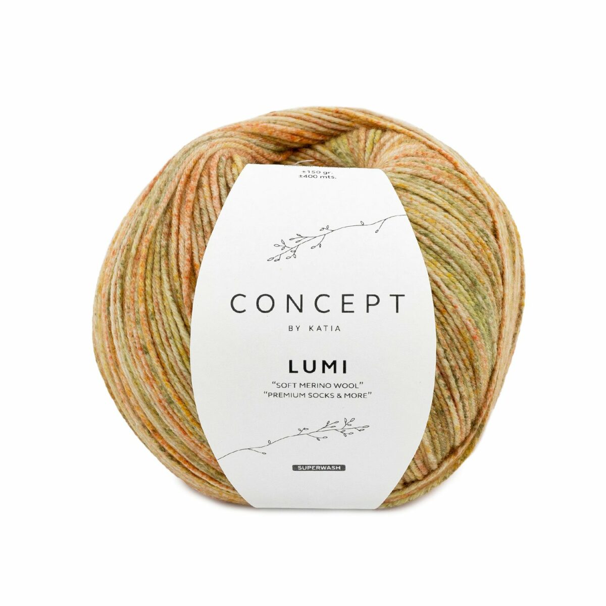 Katia Sockenwolle Concept "Lumi Soft Merino Wool" Farbe 253 Grün-Rot-Ocker - 150g
