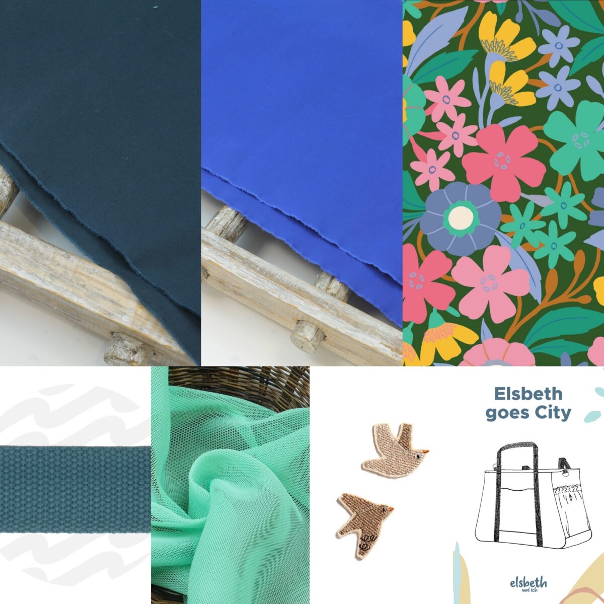 Nähset: Rucksacktasche "Elsbeth_goes_City" Midnight/Royalblau + Cloud 9