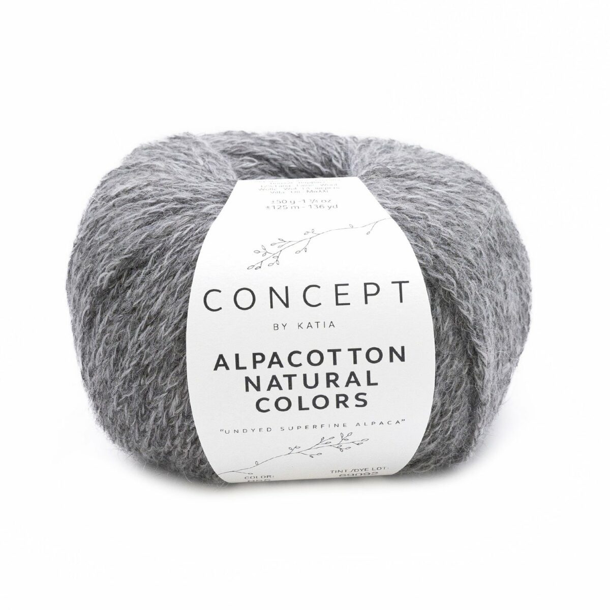 Wolle Alpakagarn Alpacotton Natural Colors von Concept by Katia "Mittelgrau"- 50 g