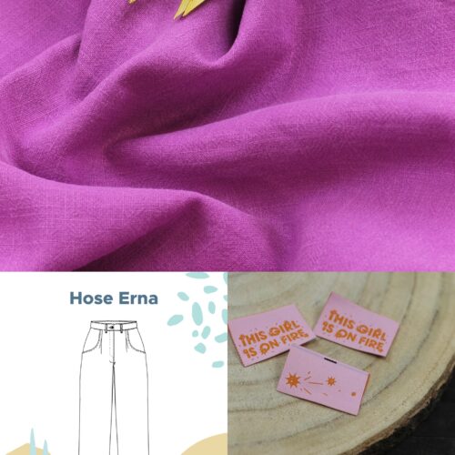 Nähset: "Hose Erna" Stonewashed Leinen "Magenta"