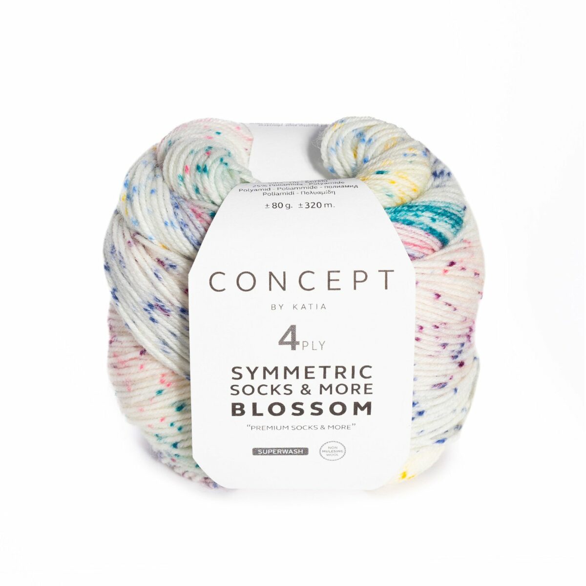 Katia Sockenwolle Symmetric Blossom von Concept - 80g "Rosé-Mittelblau-Zitronengelb"