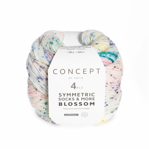 Katia Sockenwolle Symmetric Blossom von Concept - 80g "Rosé-Mittelblau-Zitronengelb"