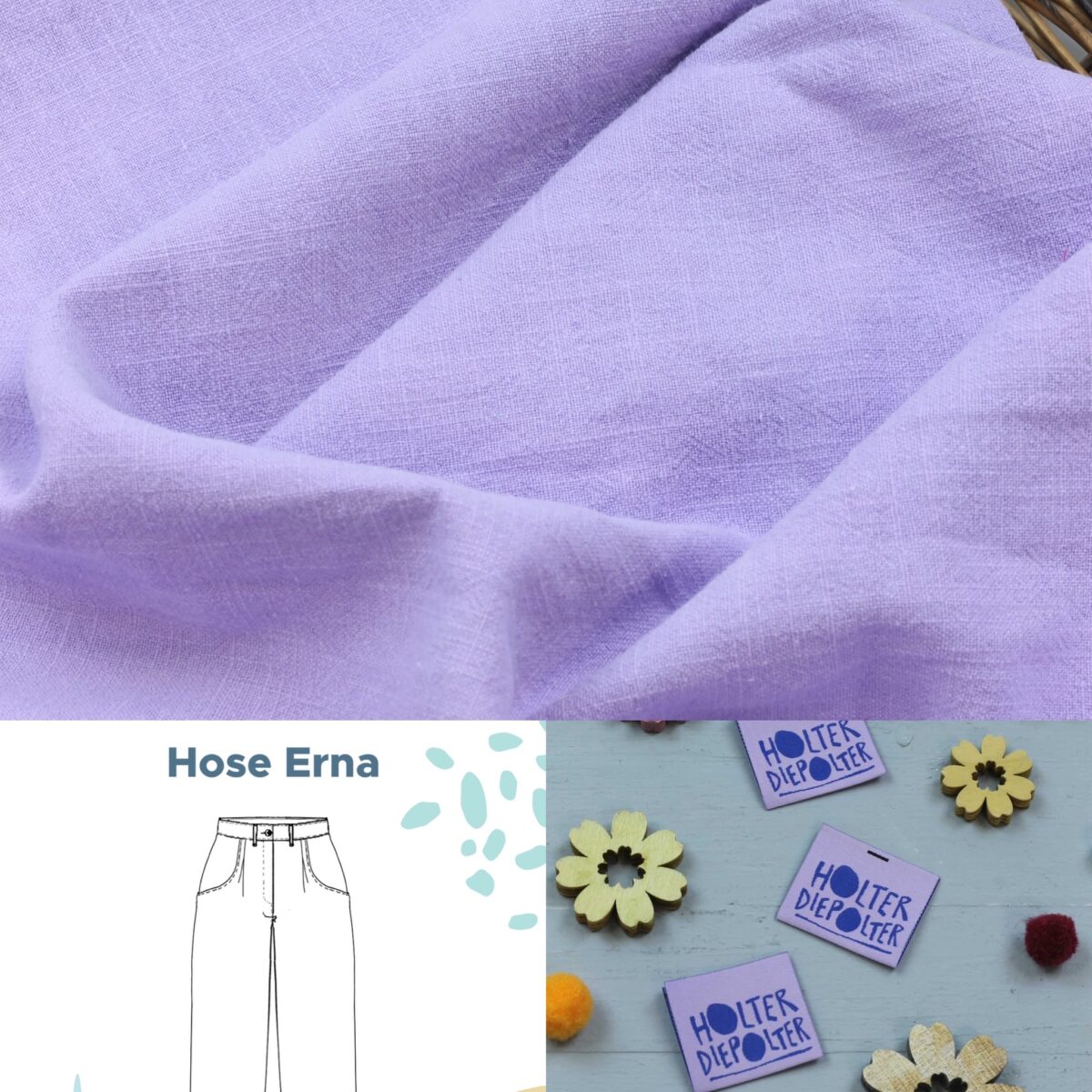 Nähset: "Hose Erna" Stonewashed Leinen "Flieder"