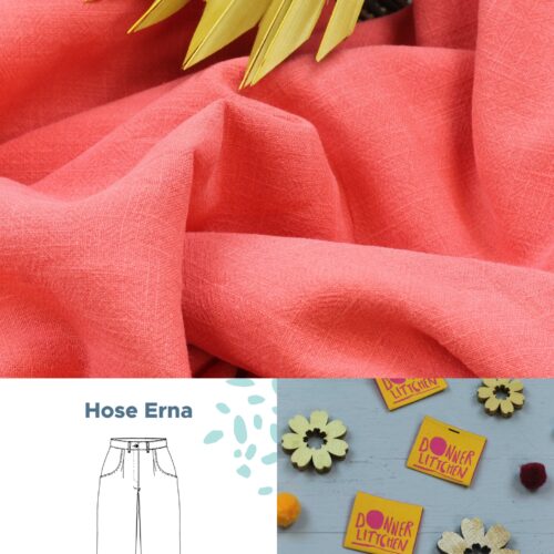 Nähset: "Hose Erna" Stonewashed Leinen "Koralle"