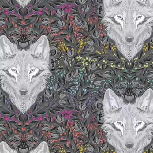 Vorbestellung: Graywork von Tula Pink – Fantasievolle Stoffserie in Graustufen "Wolf of Pink Street Carbon"