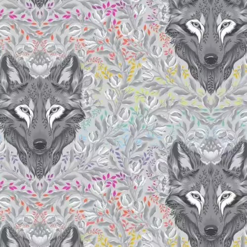 Patchworkstoff Graywork von Tula Pink – Tiermotiv in Schwarz-Weiß Bochum Stoffe Elsbeth und ich wolf in pink street fog