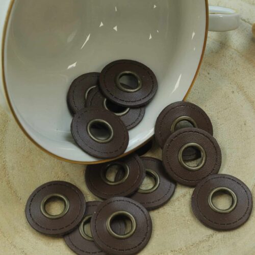 2x Ösenpatch: Kunstleder rund Dunkelbraun - 8mm