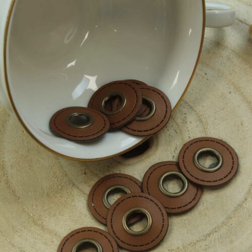 2x Ösenpatch: Kunstleder rund Cognac - 8mm