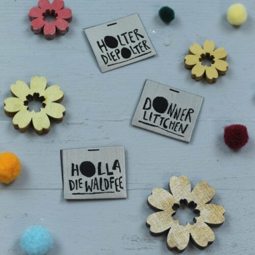 Etiketten 3er SET: HOLLA DIE WALDFEE - HOLTERDIEPOLTER - DONNERLITTCHEN "Schwarz"