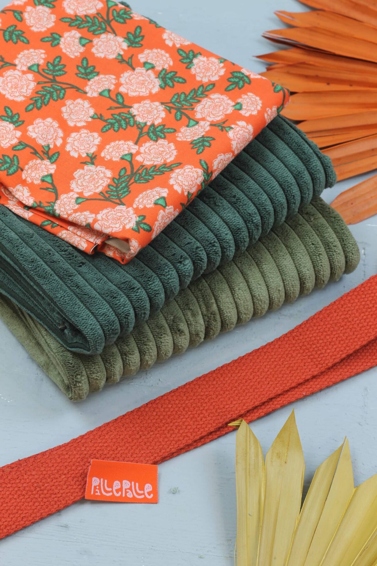 Nähset: Shopping Bag Breitcord Green/Khaki & Fowers Red