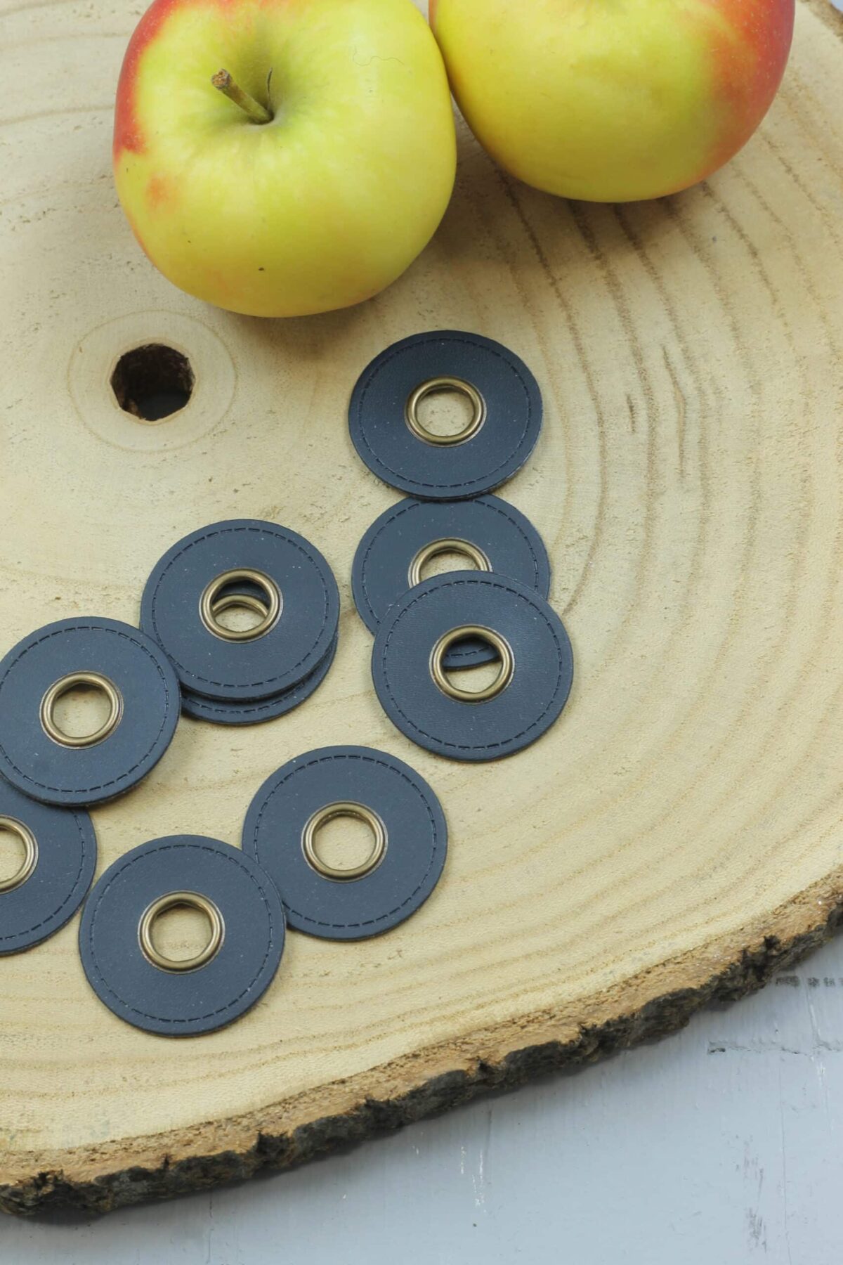2x Ösenpatch: Kunstleder rund Navy - 10mm