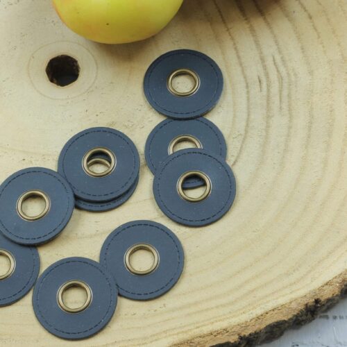 2x Ösenpatch: Kunstleder rund Navy - 10mm