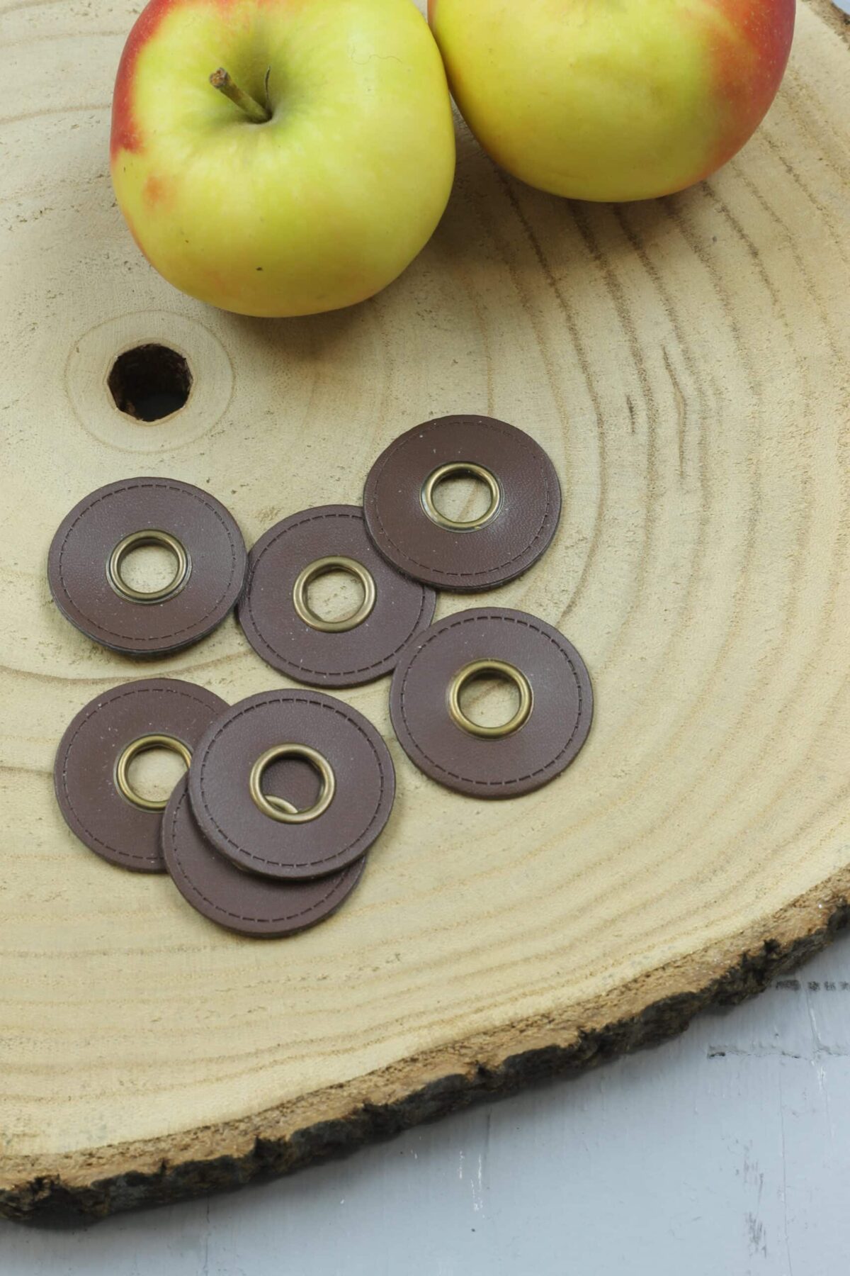 2x Ösenpatch: Kunstleder rund Dunkelbraun - 10mm