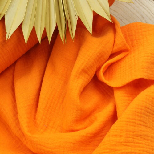 Double Gauze Musselin: Uni Neonorange Bio-zertifiziert ***Reststück 1m***