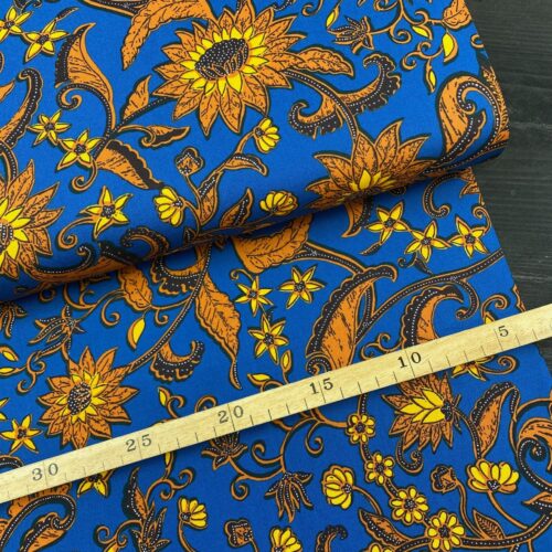 Baumwolle: Japanisch Große gelbe Blumen auf Blau