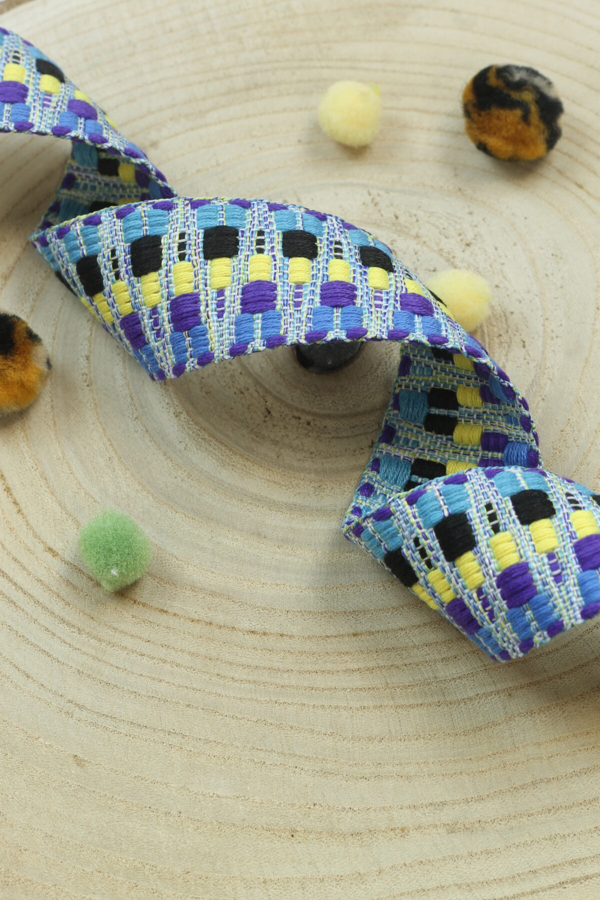 Baumwollgurtband 4cm breit: Zickzack Light Blue/Yellow/Lilac