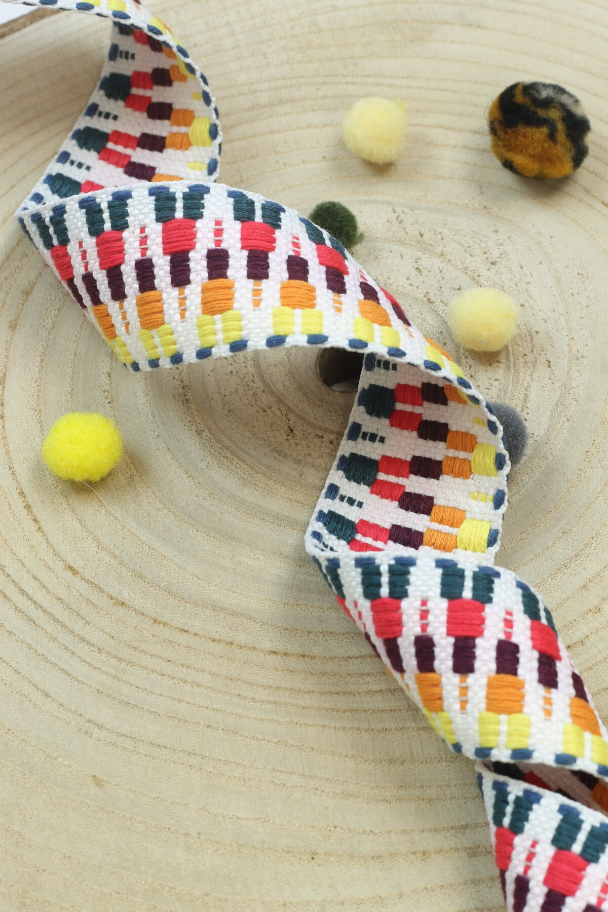Baumwollgurtband 4cm breit: Zickzack Ecru/Yellow/Green