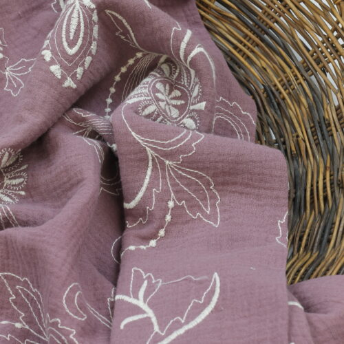 Double Gauze Musselin: Gestickte Blumenranken Mauve
