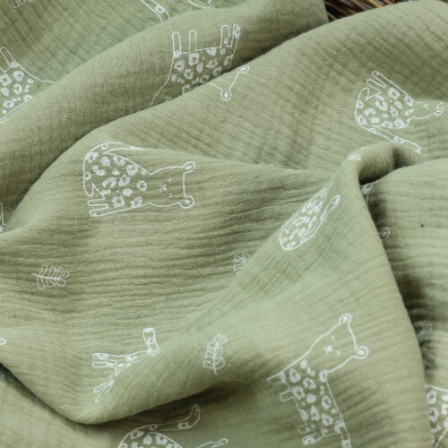 Double Gauze Musselin: Leopard Salbei