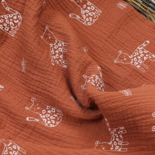 Double Gauze Musselin: Leopard Terracotta