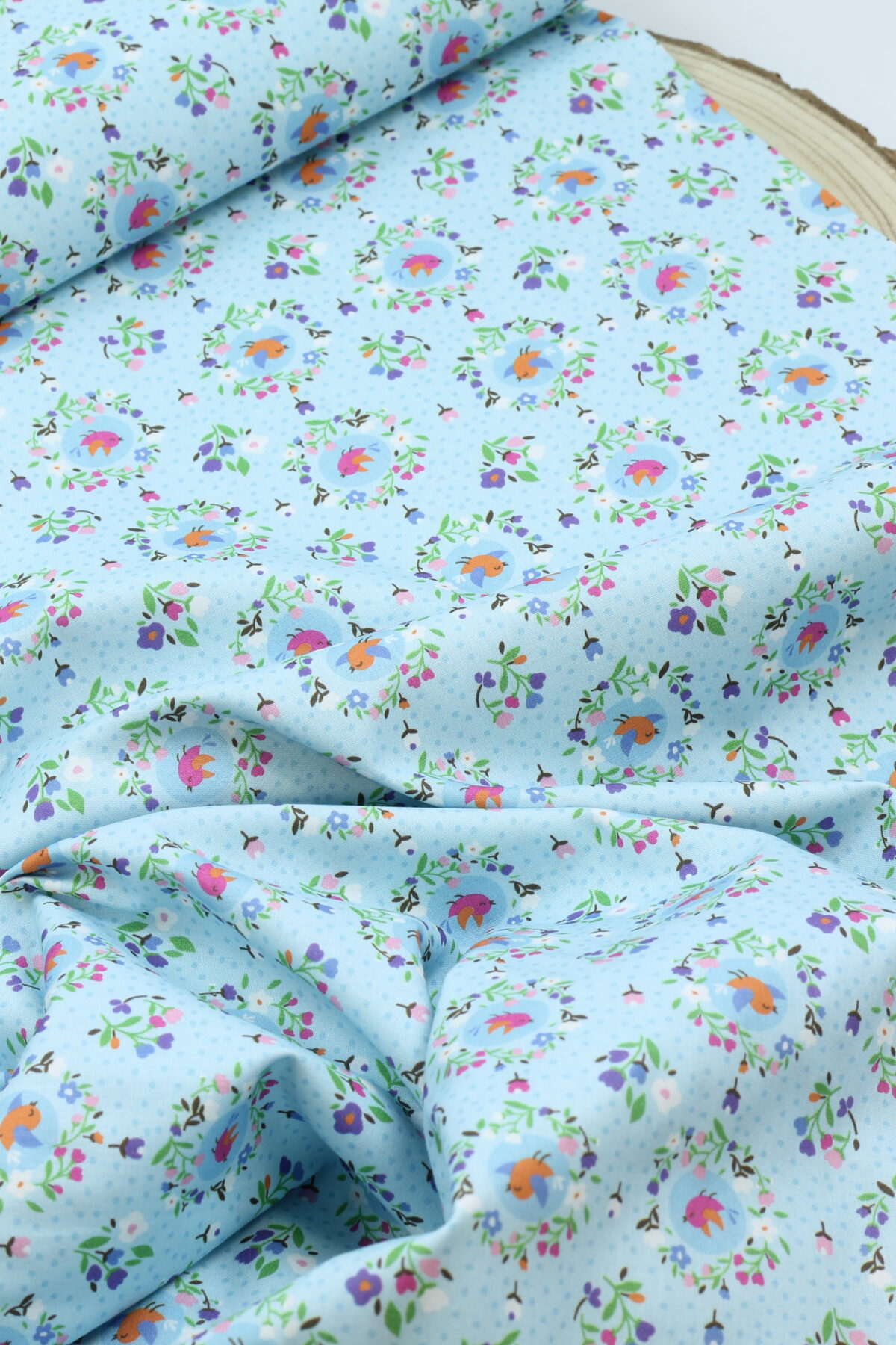 Baumwolle "Mille Fleur Birds" Hellblau