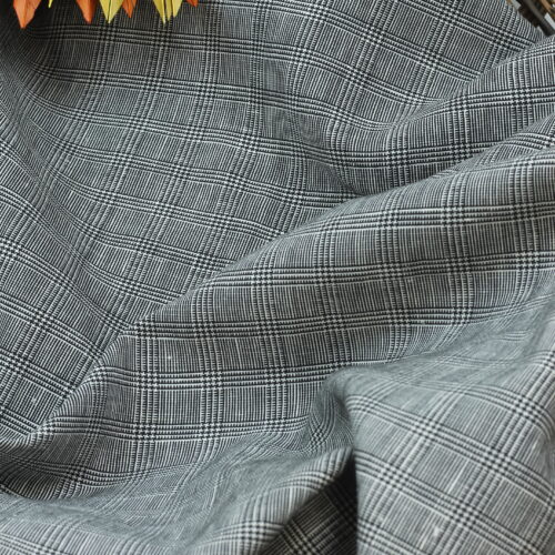Italienischer Deadstock: Baumwoll-/Leinengemisch Karo Black/White
