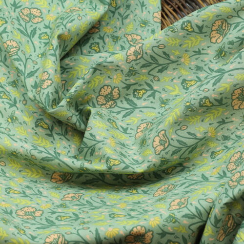 Birch Organic Fabrics: Lawn "The Wild Coast green" by Mustard beetle ***Reststück 1,80m***