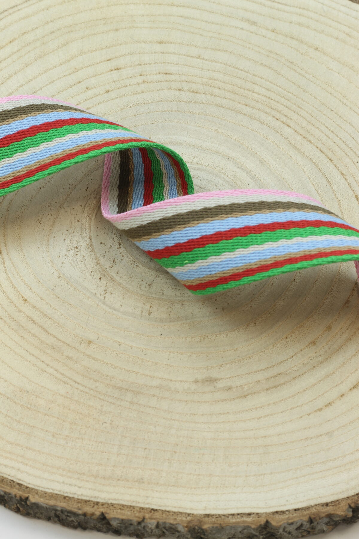 Baumwollgurtband 4cm breit: Streifen Grün/Blau/Rose/Rot/Taupe