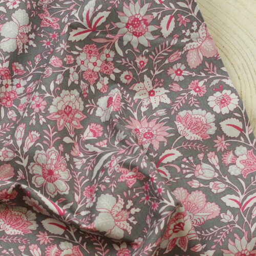 Baumwolle "Blumenmuster" Pastell Taupe/Beere
