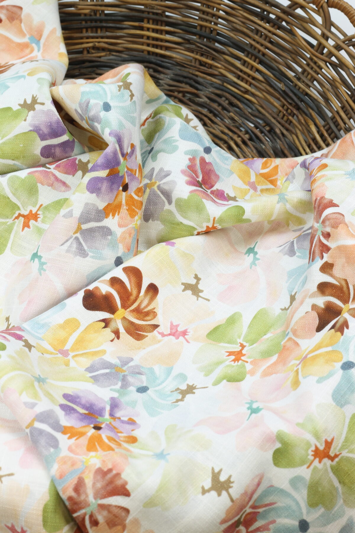 Leinen-/Viskose "Pastellblumen" Ocker/Terra