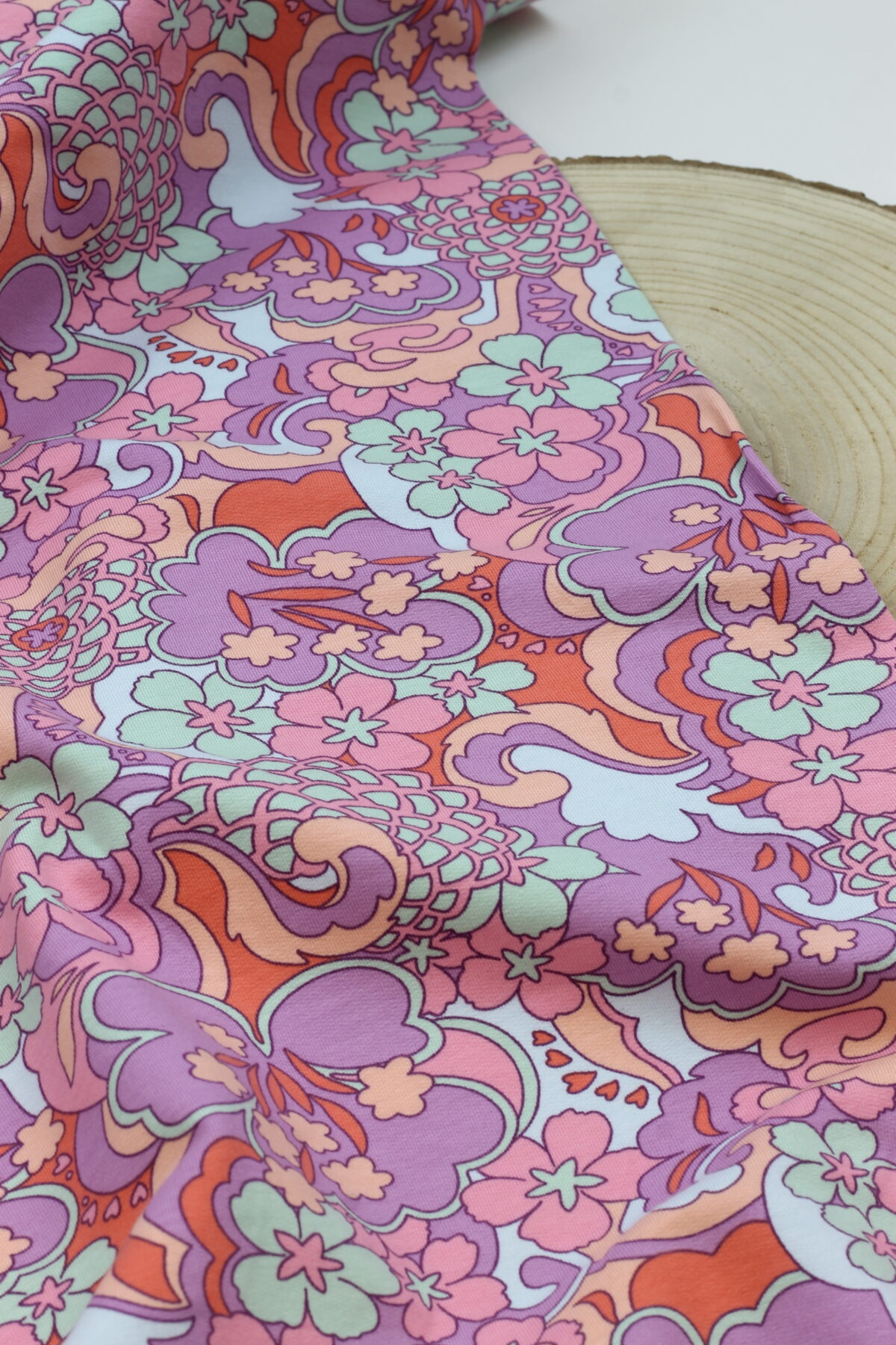 French Terry "Abstract Flowers" Purple