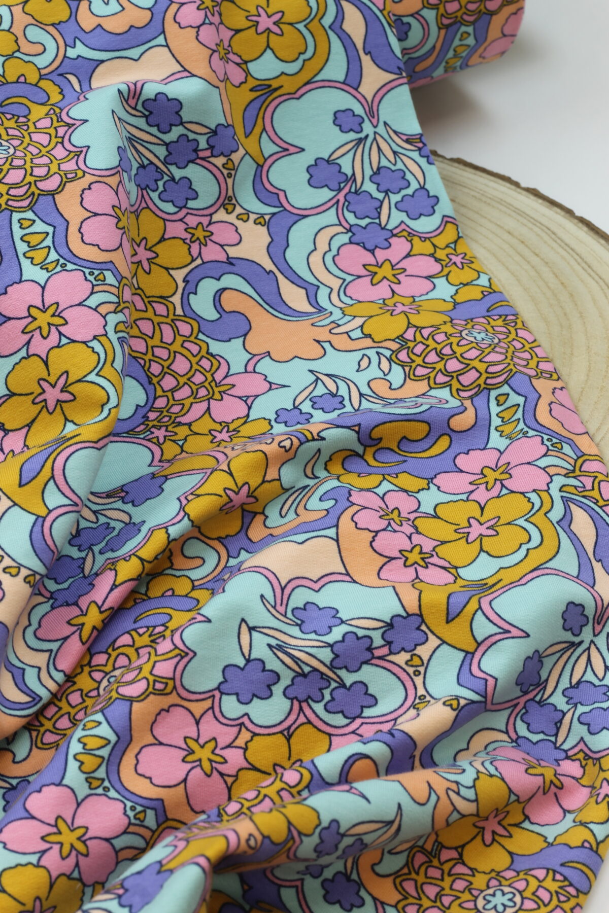 French Terry "Abstract Flowers" Blue