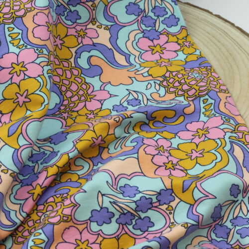 French Terry "Abstract Flowers" Blue