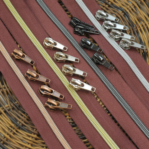 Endlos Reißverschluss metallisiert Rotbraun, 1m mit 4 Zippern